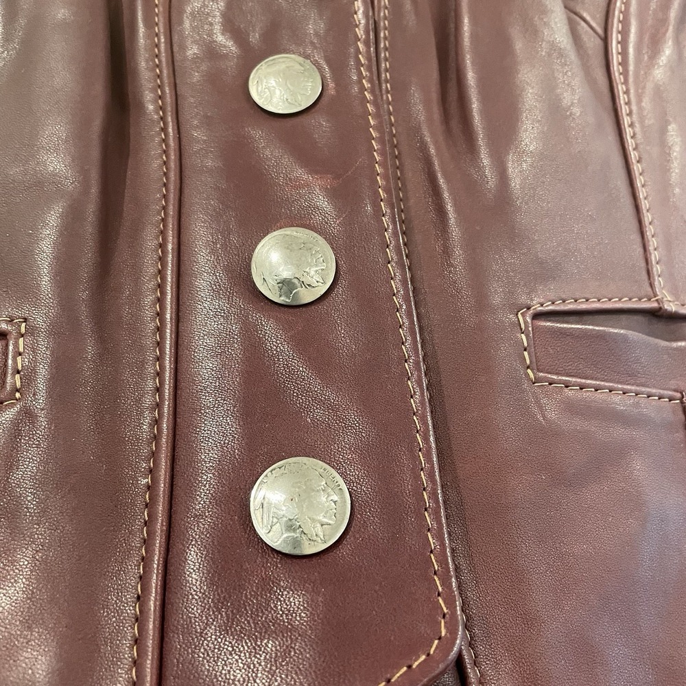 Vintage Western Leather Maroon Puffer Vest Women's XS Cowboy Ranch Boho 70's 80s - Picture 5 of 13